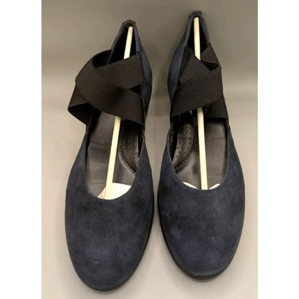 The Flexx Blue Suede Cross-Band Get Back Mary Jane Wedge Shoes New SZ 7.5